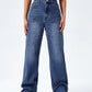 Whisker Dark Bue High Waist Denim ( Wide Leg)