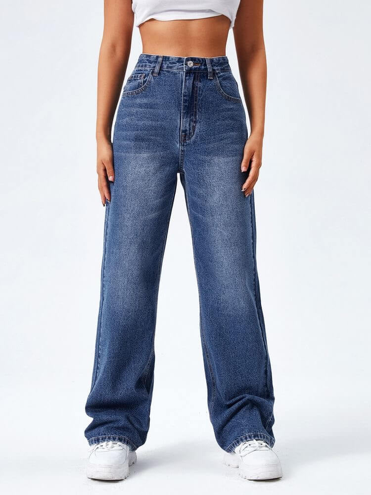 Whisker Dark Bue High Waist Denim ( Wide Leg)