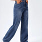 Whisker Dark Bue High Waist Denim ( Wide Leg)