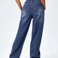 Whisker Dark Bue High Waist Denim ( Wide Leg)