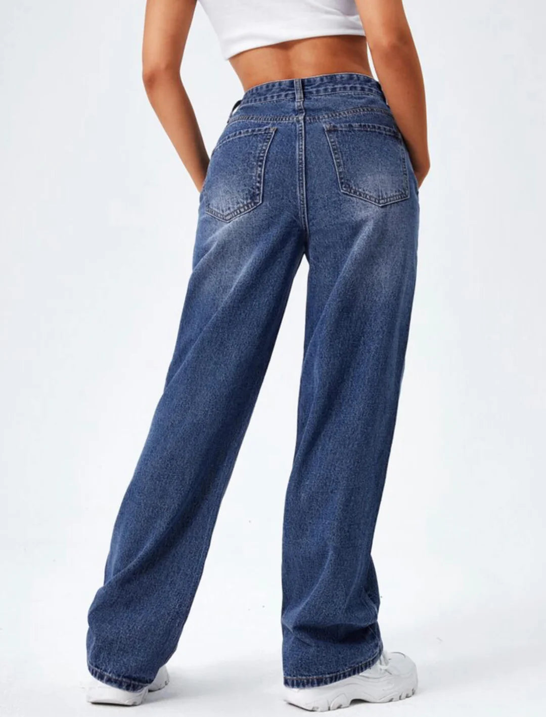 Whisker Dark Bue High Waist Denim ( Wide Leg)