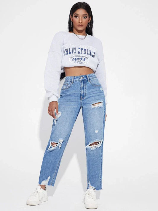 Light Blue Ripped Mom Jeans