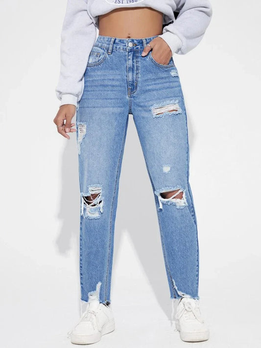 Light Blue Ripped Mom Jeans