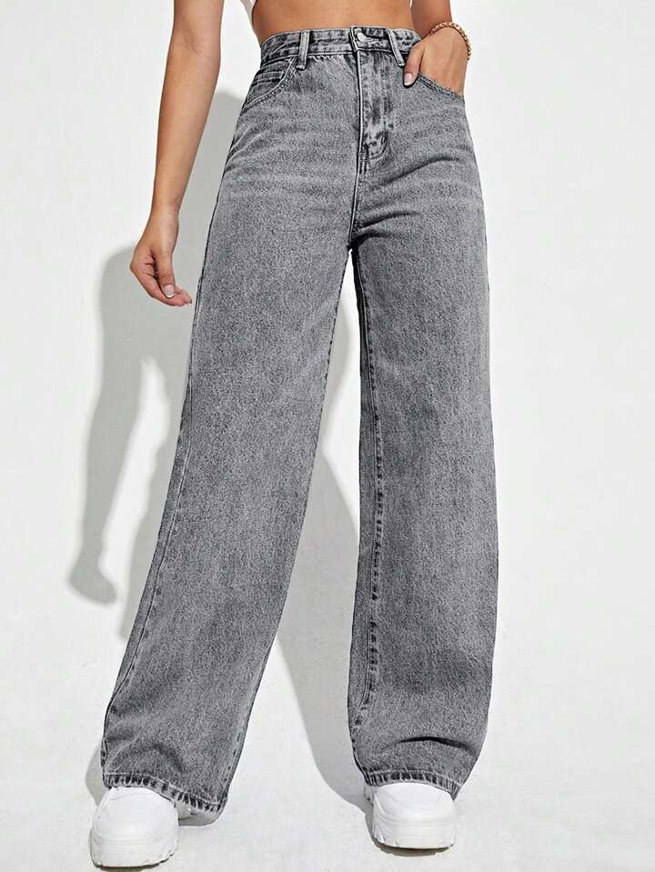 Foil Grey High waist Jeans (Wide Leg)- GREYLYCRA005