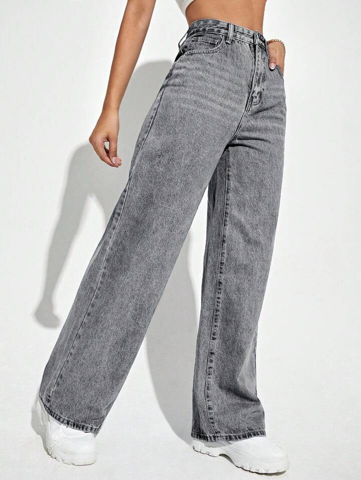 Foil Grey High waist Jeans (Wide Leg)- GREYLYCRA005