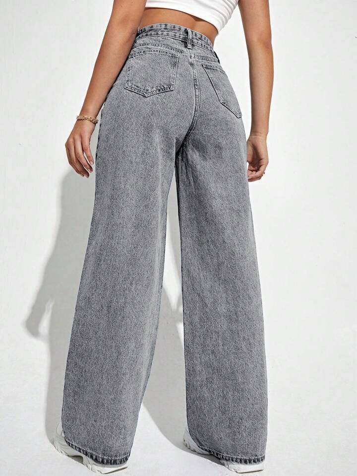 Foil Grey High waist Jeans (Wide Leg)