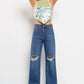 Ripped High Waist Blue Denim ( Straight Fit)