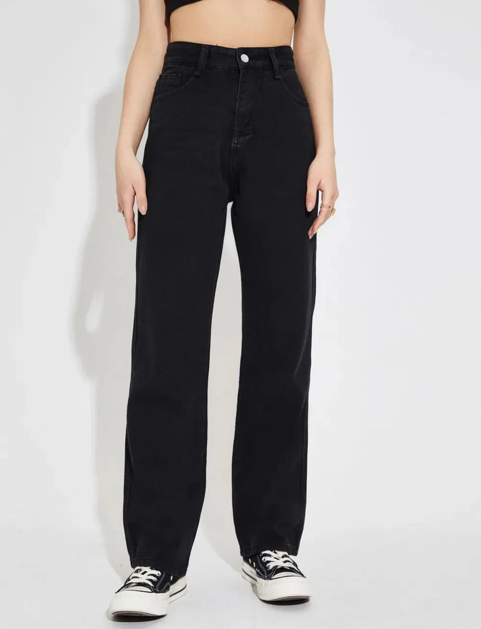 High Waist Black Straight Fit Denim (Premium Quality)